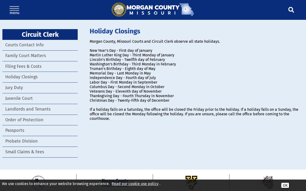 Morgan County case search clerk holiday and court access notice