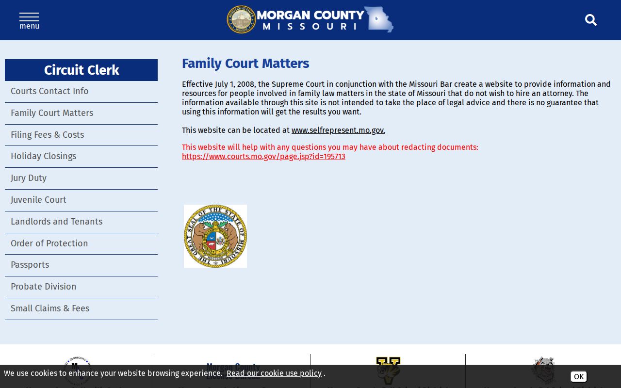 Morgan County civil dockets reference to official family court and redaction information