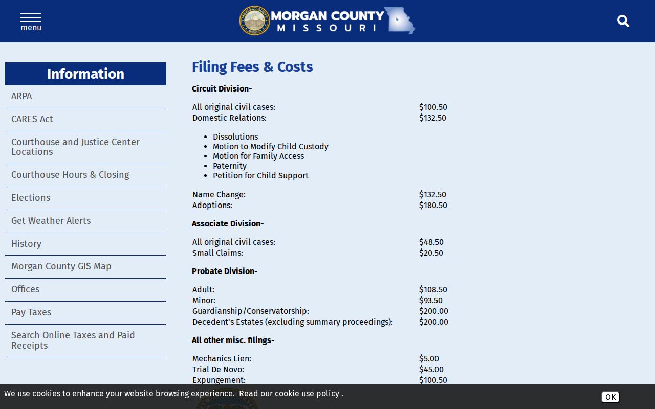 Morgan County court records local filing fees source