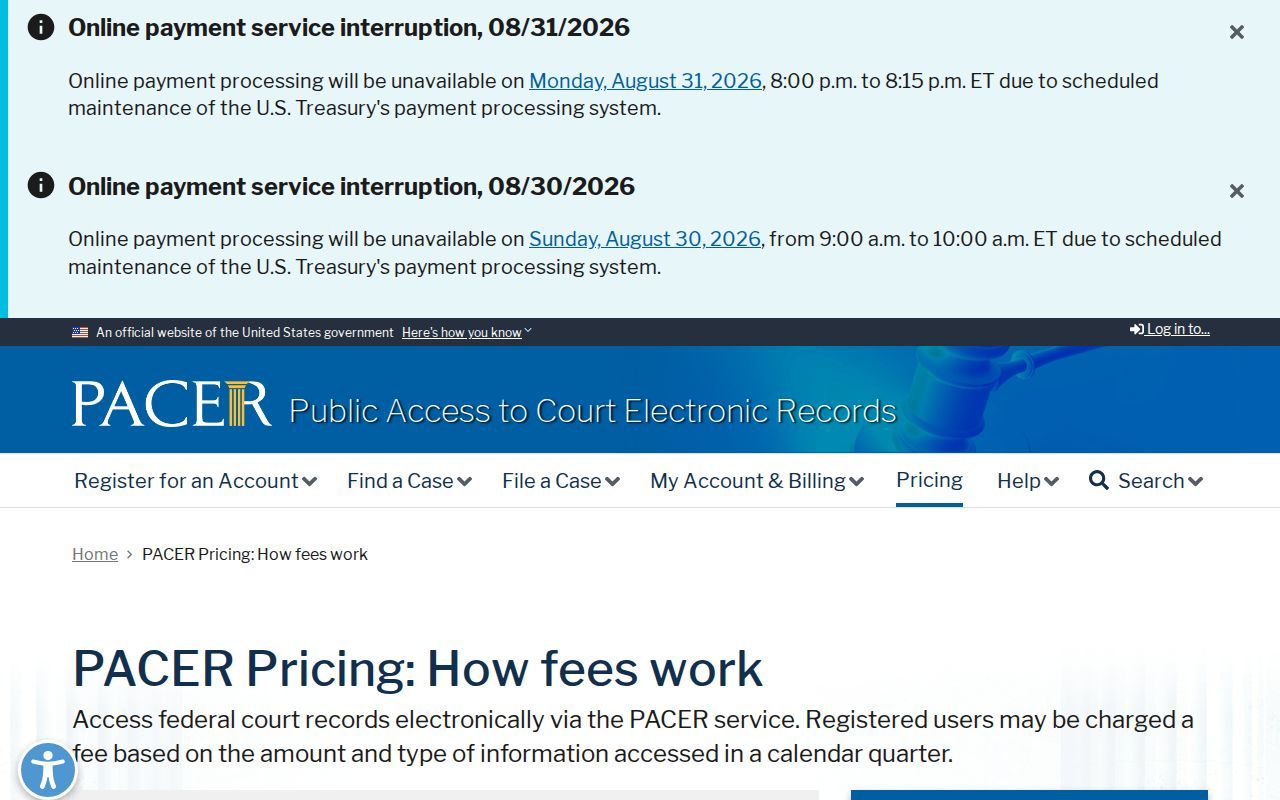 Morgan County court records federal PACER fee information