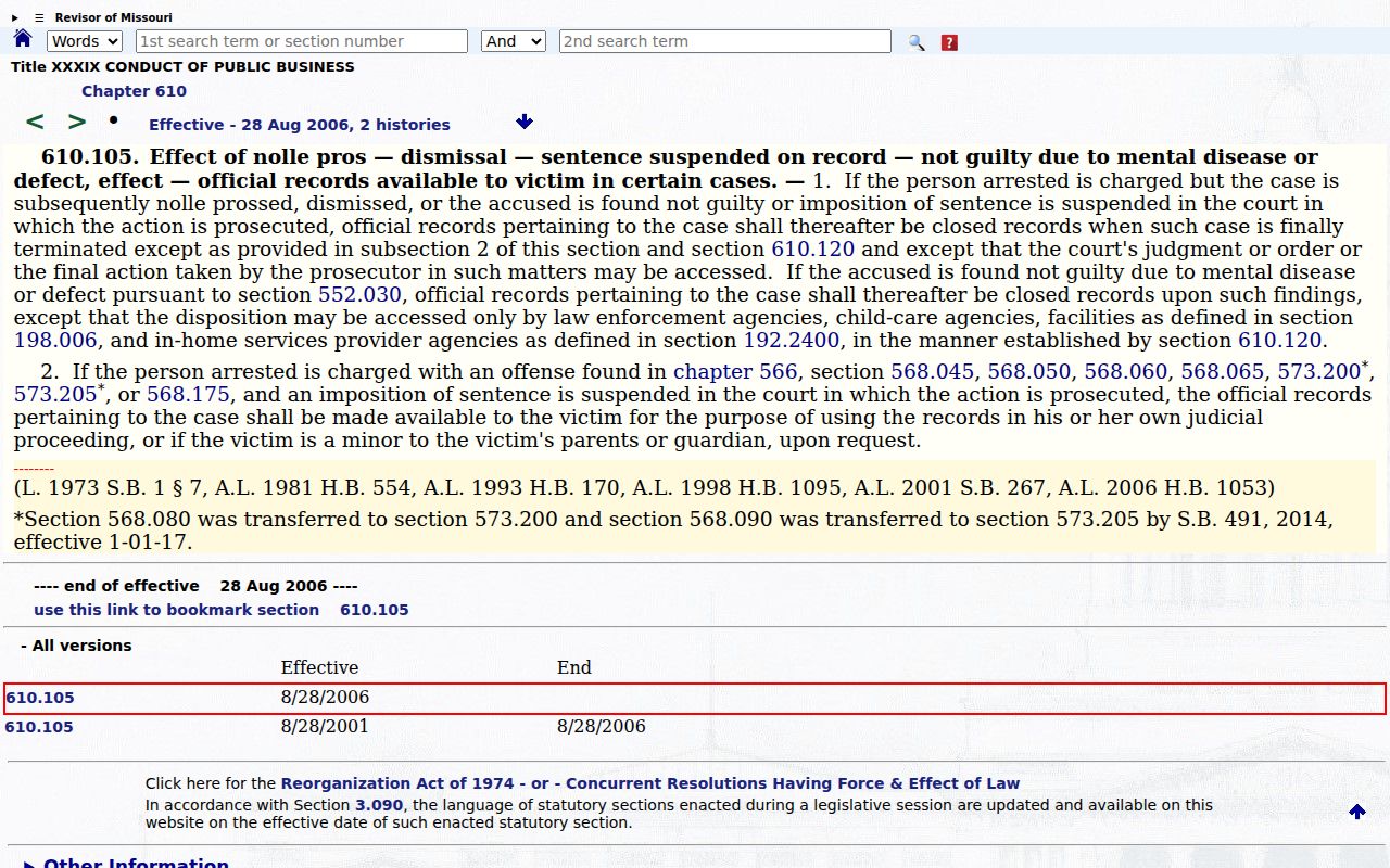 Morgan County criminal dockets reference to Missouri closed-record rule after final disposition