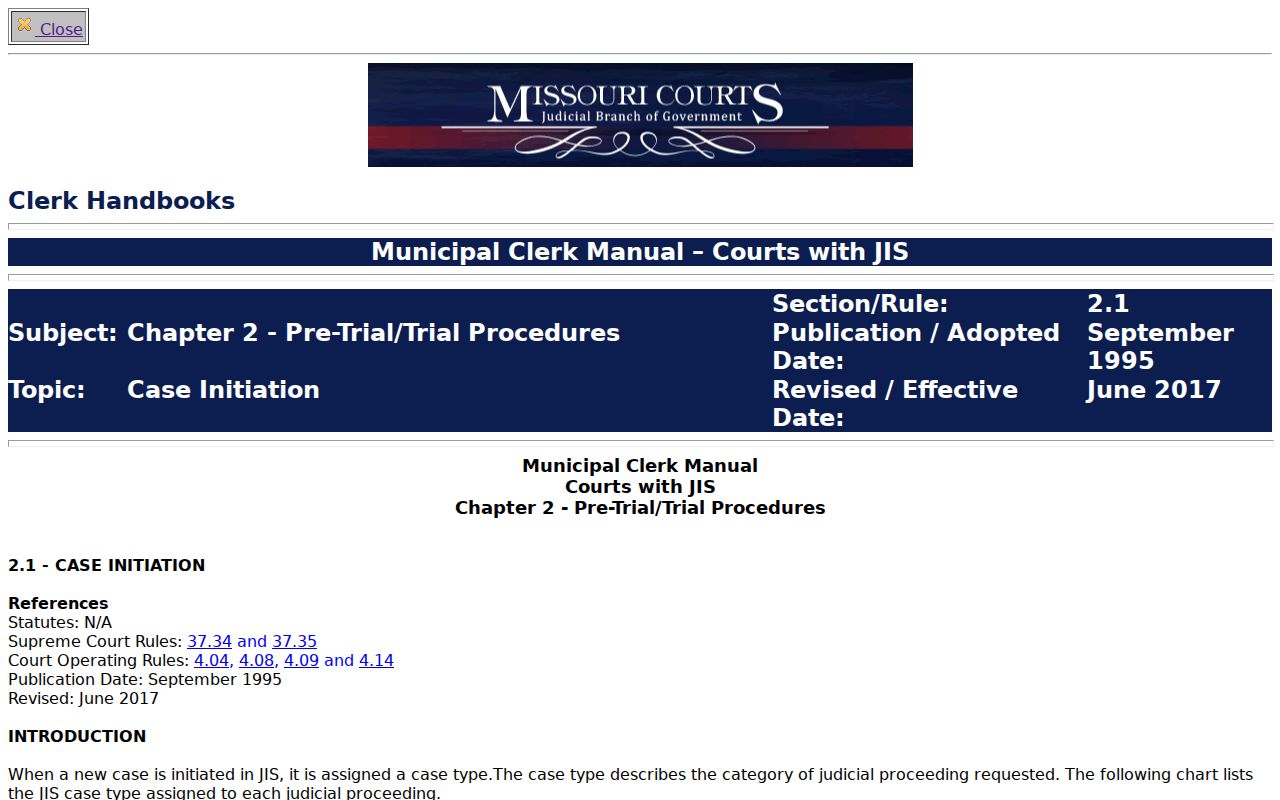 Morgan County criminal dockets reference to Missouri municipal initiation codes