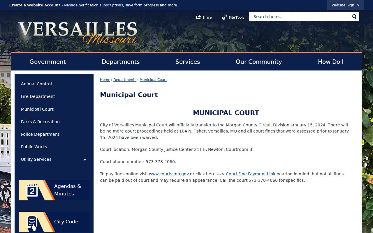 Versailles court docket official municipal transfer record